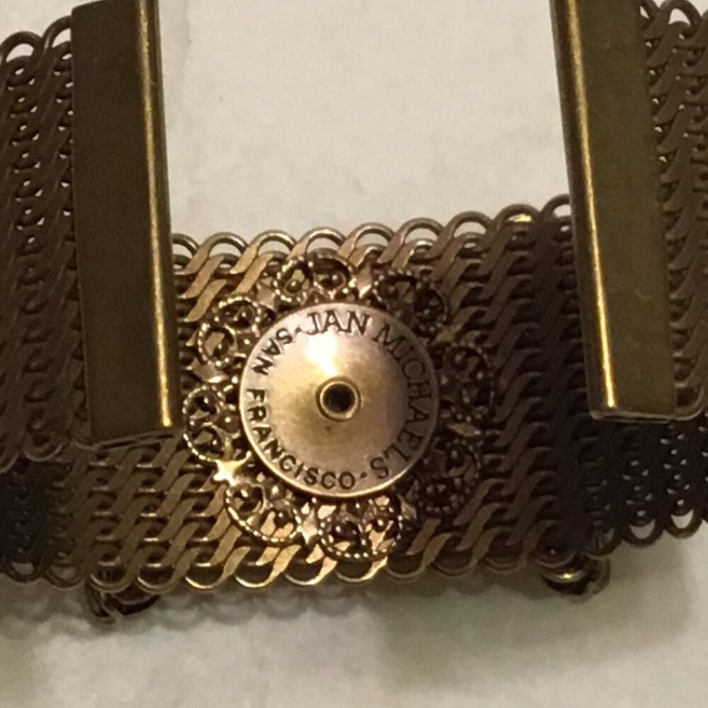 Very nice Jan Michaels San Francisco copper cuff bracelet w/ jade like stone - Picture 9 of 9